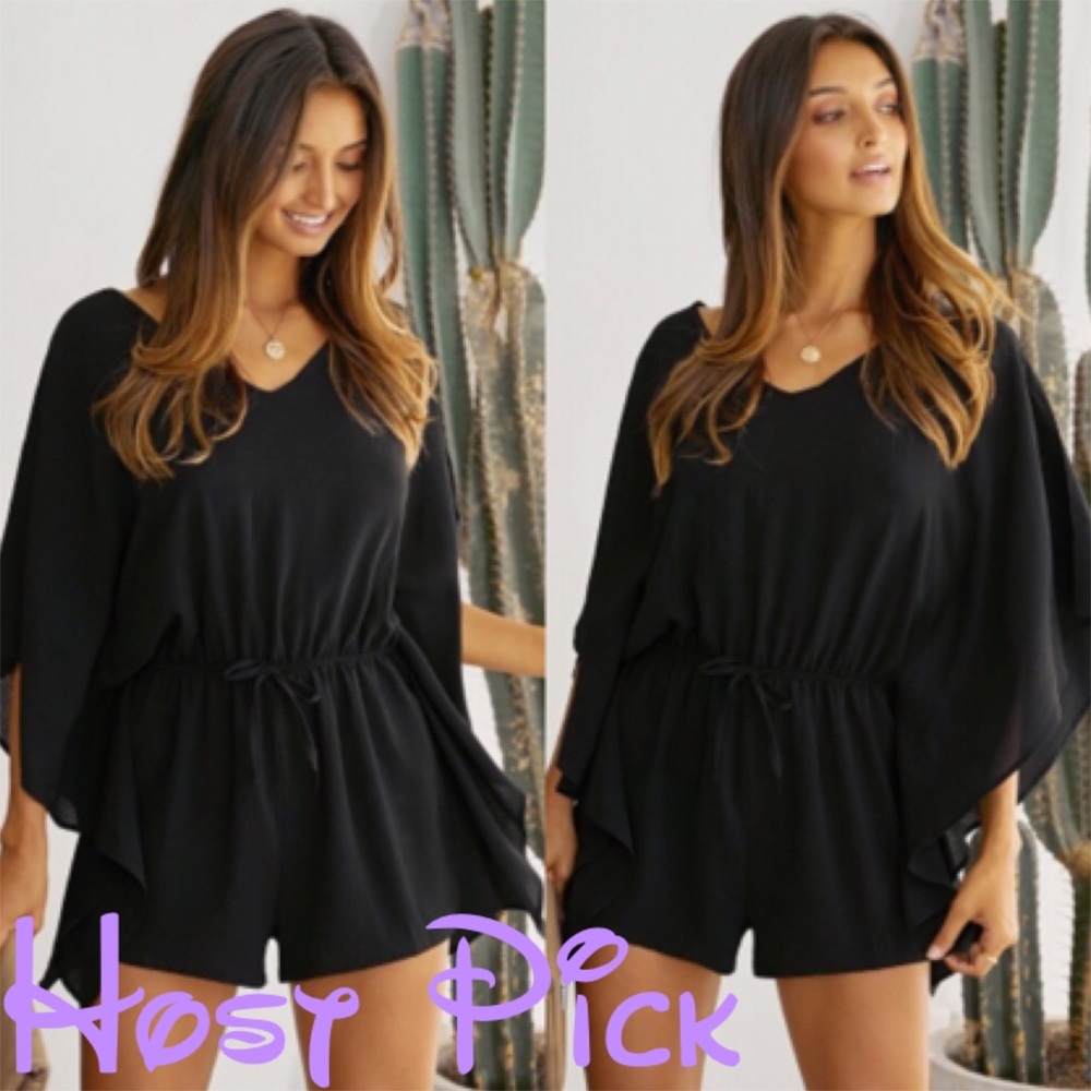 •Black Born To Fly Kimono Style Romper•